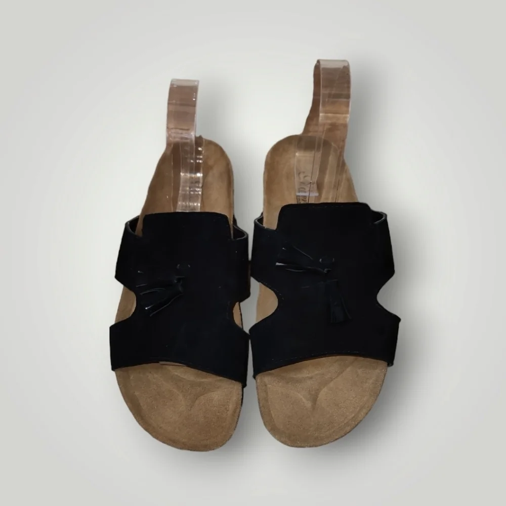Nicerich Birkenstock black suede slide sandals size 42 8